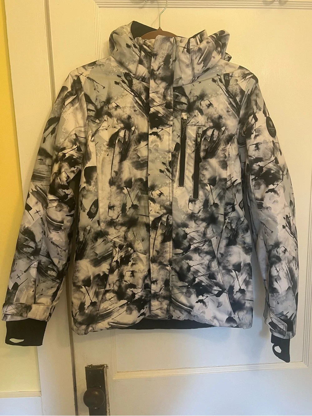 Obermeyer Gents Black and White Marble Print Hooded Ski Jacket Boys Teen L 14-16